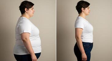 Womans Before After Weight Loss Transformation A Simple SideProfile Comparison photo