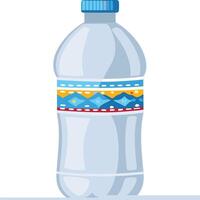 A plastic bottle of water with a colorful label design featuring a mountain pattern vector