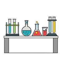 Laboratory Experiment Setup with Test Tubes Beakers and Flasks on Table vector