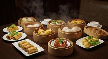 A table with a bunch of dishes on it photo