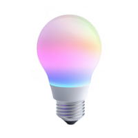 Smart LED bulb with customizable RGB colors, perfect for mood lighting and energy efficiency. Enhance your space with vibrant hues and modern design png