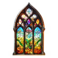 Stained glass window featuring intricate colorful floral designs, showcasing vibrant hues and artistic craftsmanship. beautiful addition to any architectural setting png