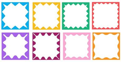 Set of colorful square wavy ink drawn frames. Zigzag wavy edges, psychedelic photo frames, text boxes, borders vector