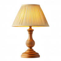 Classic table lamp with fabric lampshade and wooden base, providing warm illumination for any room. Perfect for creating cozy atmosphere in living spaces png