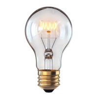 Classic incandescent light bulb with visible glowing filament, showcasing warm illumination and vintage design. Perfect for adding nostalgic touch to any space png