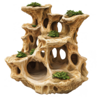Fungus growing on unique termite mound with interconnected tunnels, showcasing intricate natural formations and greenery. This structure highlights beauty of nature architecture png