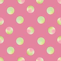 Seamless polka dot pattern with soft gradient green, pink circles on a girly pink neutral background. For girls digital design, fabrics, wallpapers, and branding. vector