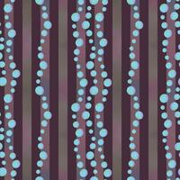 Dark brown, violet seamless pattern of vertical gradient stripes decorated with irregular, playful rows of blue pearls. vector