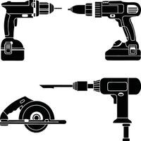 Assorted Power Tools Collection Including Cordless Drills and Circular Saw vector