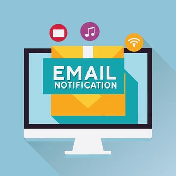 correo electrónico notificación en escritorio computadora vector