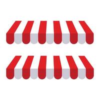 A red and white striped awning on a white background vector