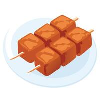 A plate with a skewered piece of meat vector