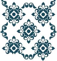 Elegant Teal and White Floral Pattern Design with Symmetrical Repeating Motifs vector