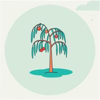 A Simple Illustration of a Weeping Tree with Red Fruits vector