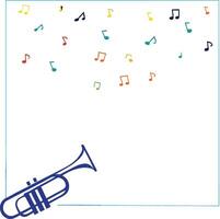 Colorful Music Notes Surrounding a Blue Trumpet in a Simple Frame vector