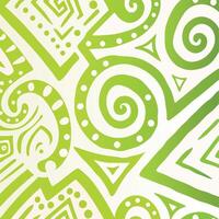 Abstract Green and White Tribal Pattern with Spirals and Geometric Shapes vector