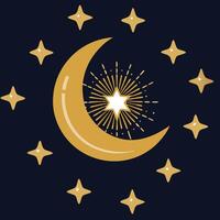 The moon and stars are on a dark background vector