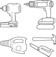 Collection of Handheld Power Tools and Equipment for DIY Projects and Home Repairs vector