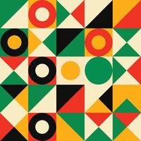 Vibrant Geometric Abstract Art Composition with Circles and Triangles in Red Yellow Green and Black vector
