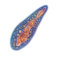 detailed microscopic illustration of paramecium, showcasing its unique shape and vibrant colors. image highlights intricate patterns and textures, evoking sense of wonder about microscopic life png