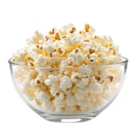 Fresh, light, and crispy air popped popcorn in clear glass bowl, perfect for snacking during movie nights or gatherings, offering delightful crunch and satisfying taste png