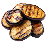 Grilled eggplant slices are perfectly charred and soft, showcasing deliciously smoky flavor that enhances any dish. These vibrant slices are ideal for salads or as side png