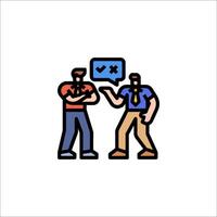 Two men are arguing over a check mark icon vector