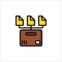 A computer with three files on top of it vector