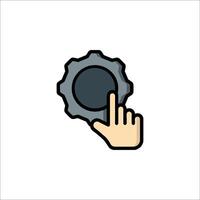 A hand pressing a gear wheel icon vector