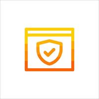 A yellow and orange icon of a shield and check mark vector