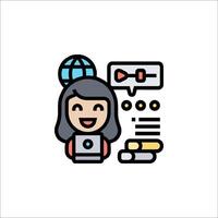 A woman with a computer and a globe icon vector