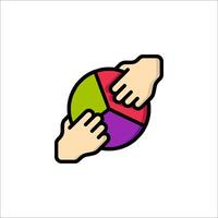 Two hands holding a colorful pie chart icon vector