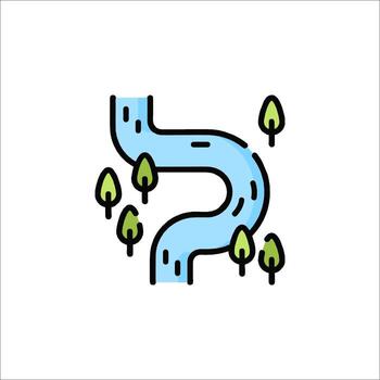 A river and trees icon in a line style vector