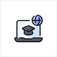 A laptop with a graduation cap and globe icon vector