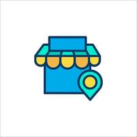 A store icon with a map pin vector