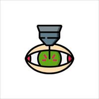 An eye with a needle in it is shown in a flat line vector