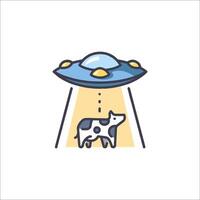 An alien spaceship with a cow in front of it vector