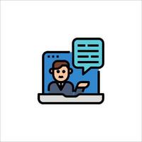 A man is talking on a computer with a speech bubble vector