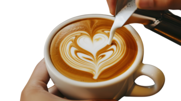Crafting a Heart in Coffee Latte Art Pouring into a Cup of Warm Beverage png