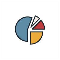A pie chart icon with a red, blue and yellow color vector