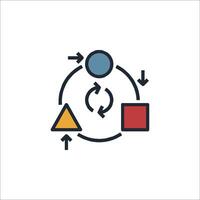 An icon of a circle with arrows and a triangle vector