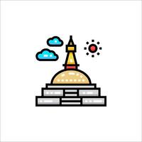 A buddhist temple icon with a sun and clouds vector