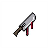 A knife with blood on it is shown in a flat style vector