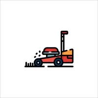 A red and white truck with a shovel on it vector