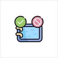 A tablet with a check mark and a no sign vector