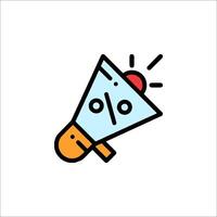 A cartoon icon of a megaphone with a percentage sign vector