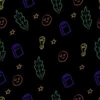Seamless pattern with school doodles drawn with colored chalk vector