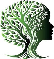Illustration of a silhouette of a woman's head, smoothly turning into an image of a tree. vector