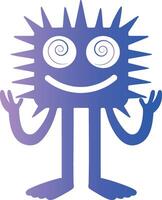 Illustration of a funny fantasy character with a square, prickly body, large spiral eyes and a wide smile. vector