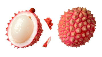 A fresh tropical fruit displayed in various stages of preparation showcasing its vibrant outer png